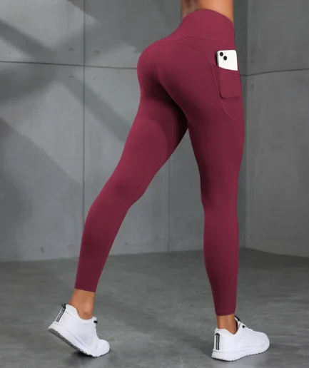 Women's High-Waisted Solid Color Yoga Pants With Pockets, Compression Leggings For Sports, Fitness, Running