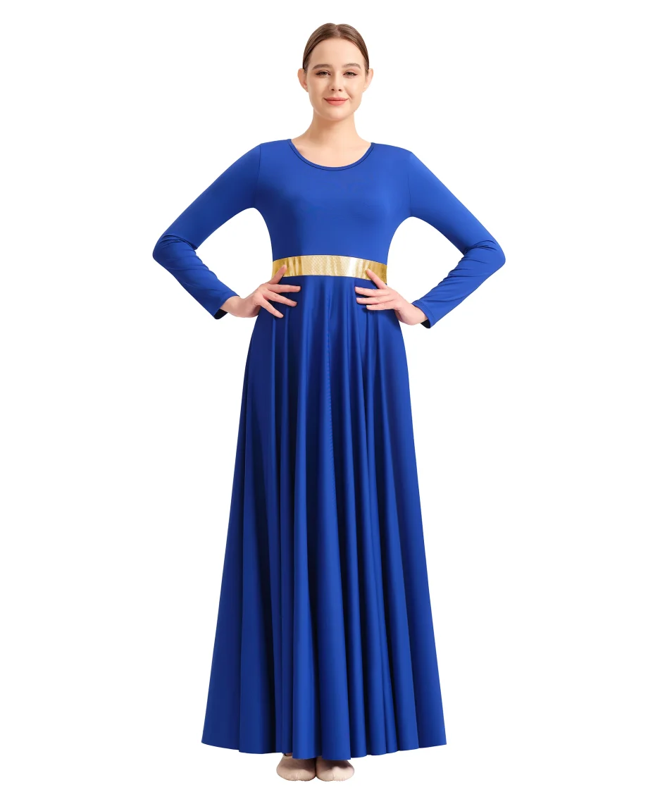 Metallic Praise Dance Dress for Women Long Swing Liturgical Worship Church Robe Dress Lyrical Dancewearl Church Robe - Image 3