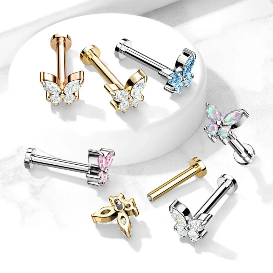 1PCS Butterfly Labret Piercing Lip Stud Cluster Crystal Tragus Earring Flat Cartilage Stud Earrings Zircon Lip Piercing Jewelry - Image 2