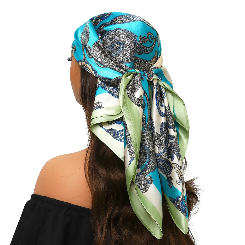Head Scarf Women Luxury Brand Square 90*90cm Silk Foulard Satin Bandana Cheveux Soft Neckerchief Hijab Hair Scarves For Ladies - Image 4