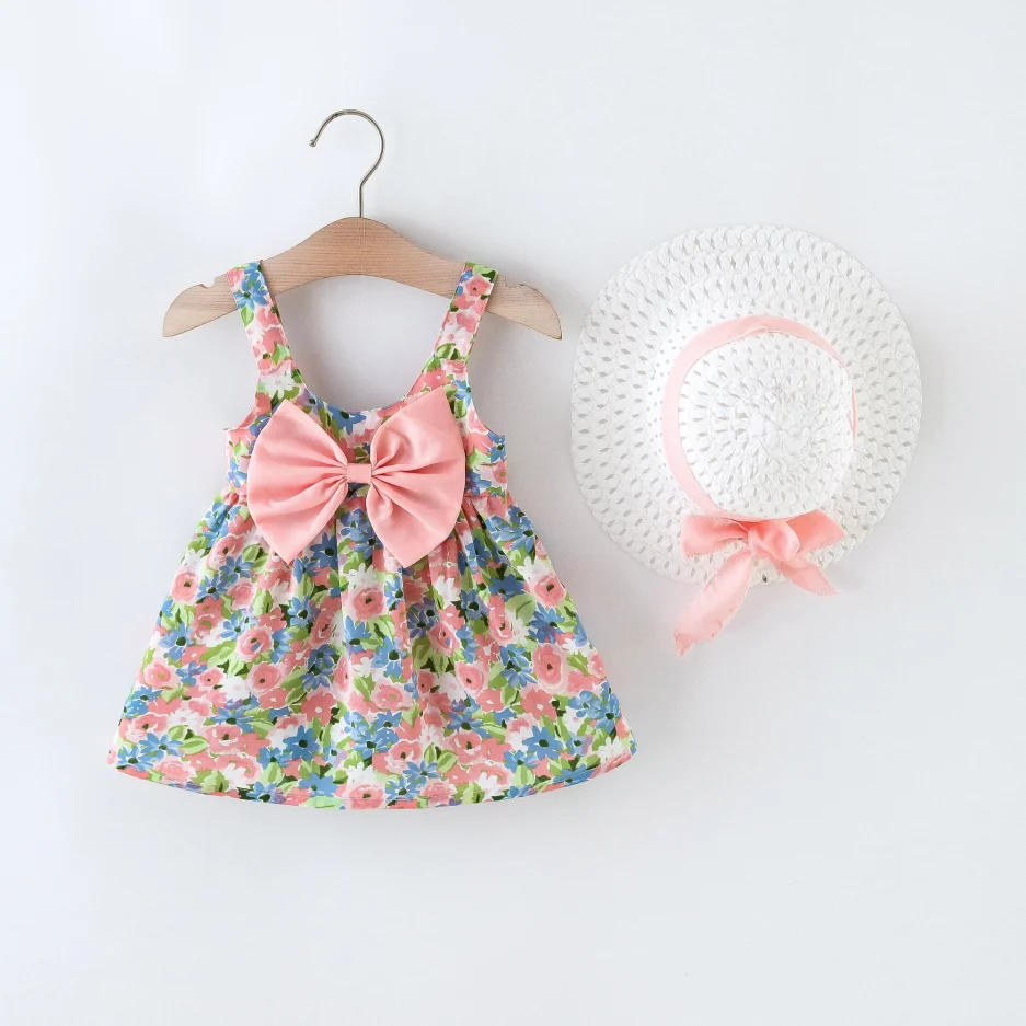 2Pcs/Set Flowers Baby Girl Dresses Summer Fashion Toddler Children Clothes Beach Smooth Dress Kid's Costume Hat 0 To 3 Y - Image 5