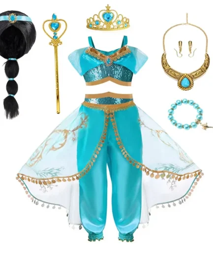 Jasmine Princess Dress for Girls Cosplay Aladdin Magic Lamp Costume Outfit Girls Halloween Kids Birthday Carnival Dance Vestidos
