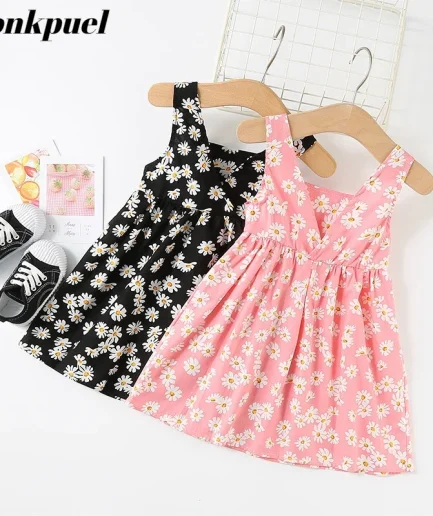 New Baby Girls Sleeveless Flower Print Dresses Clothes Bowknot Kid Summer Princess Dress Children Party Ball Pageant Outfit