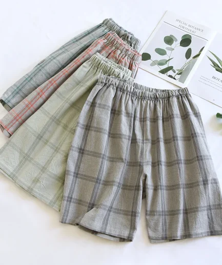 Summer Thin Cotton Beach Pants Men's Loose Casual Sleeping Large Size Homewear Plaid Design Quick Drying Sleepwear Shorts