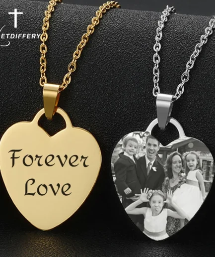 Letdiffery Custom Photo Name Necklace Stainless Steel for Women Men Personalized Laser Engraved Name Logol Date Pendant Jewelry