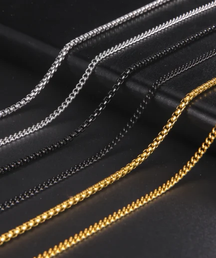 Skyrim Fashion 60cm Long Box Chain Necklace Men Stainless Steel Black Gold Color Link Chains Basic Punk Jewelry Wholesale