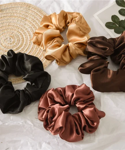 1PCS High Elasticity Large Intestine Hair Rope For WomenImitation Silk Hair Accessorie Coffee Color Ponytail Hold Rubber Band