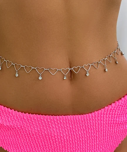 Sexy Vintage Belly Heart Chain Body Chain Crystal Pendant Waist Chain Belt Streetwear Summer Women Fashion Body Jewelry Y028