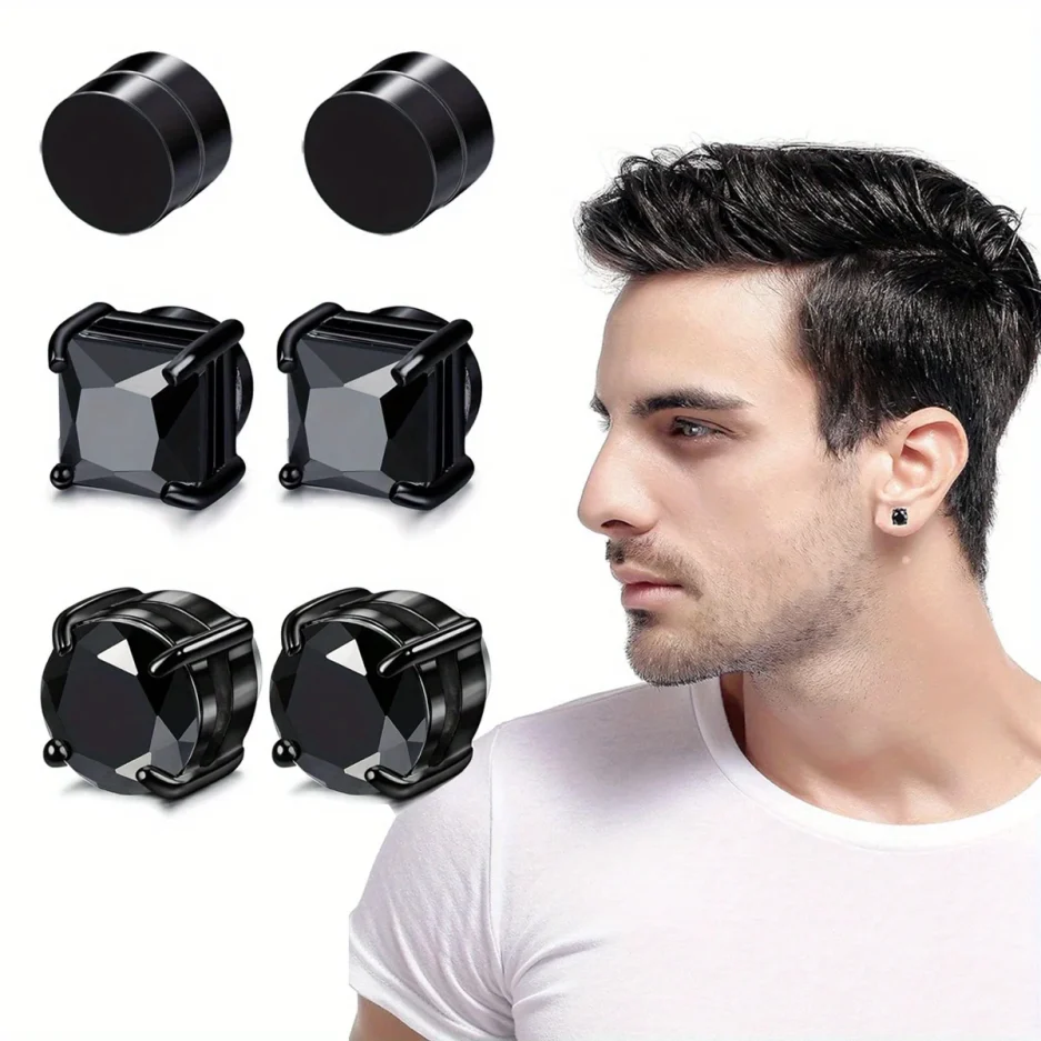 1/3Pairs 6MM Crystal Magnetic No-Pierce Stainless Steel Stud Earrings for Men Punk Zircon Magnet Earrings Non Piercing Jewelry - Image 5
