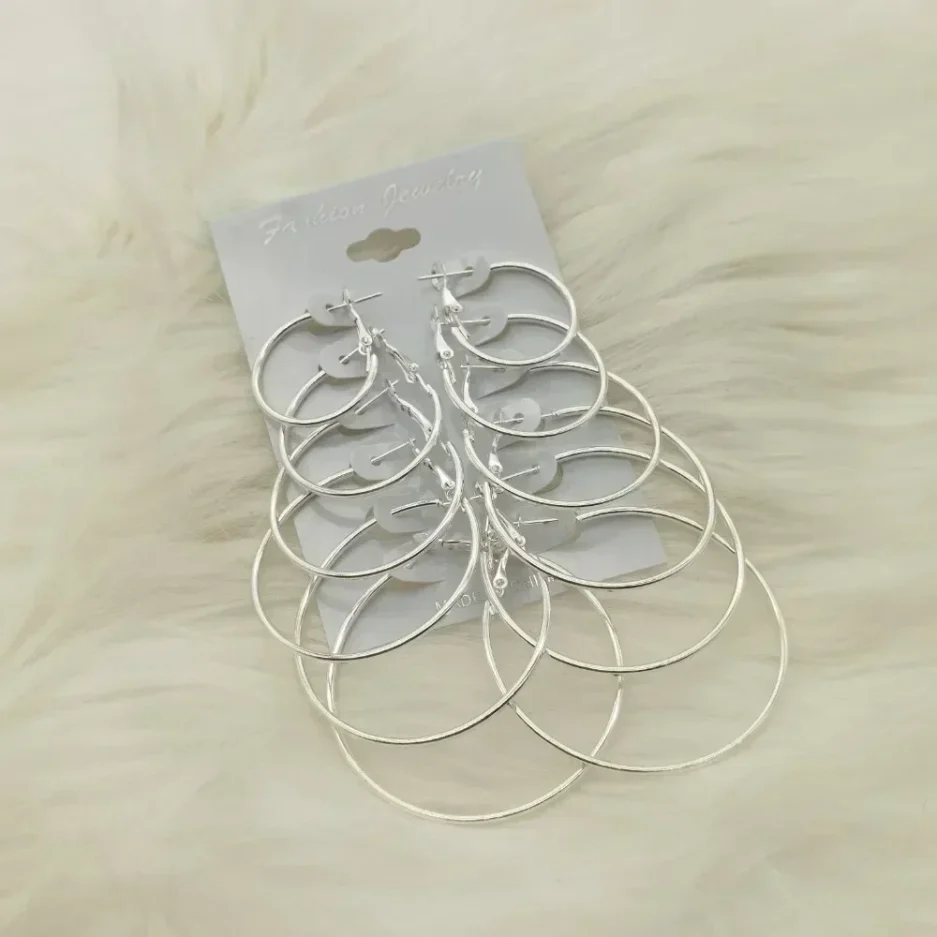 6Pairs Hoop Earrings Set Big Circle Earrings Jewelry for Women Girls Ear Clip Punk Style Earrings Fashion Jewelry Accessories - Image 4
