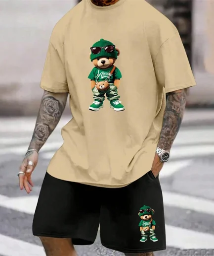 A Fashionable Street Style Plate-size Men's Suit, Loose Shorts, New Summer Fresh And Casual Travel Set, Breathable