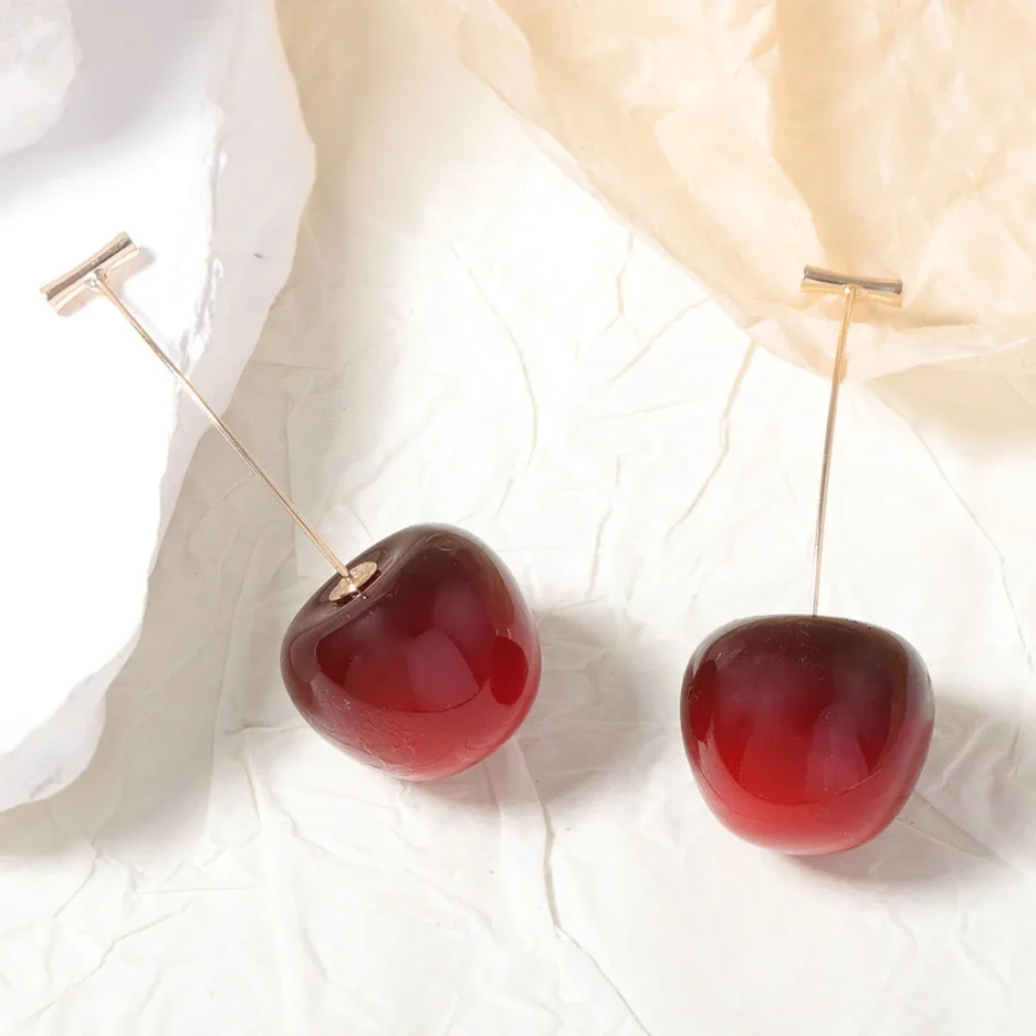 Sweet Red Cherry Earrings for Women Fashion Delicate Fruit Design Drop Dangle Earrings Wedding Party Korean Ear Jewelry Gift - Image 4
