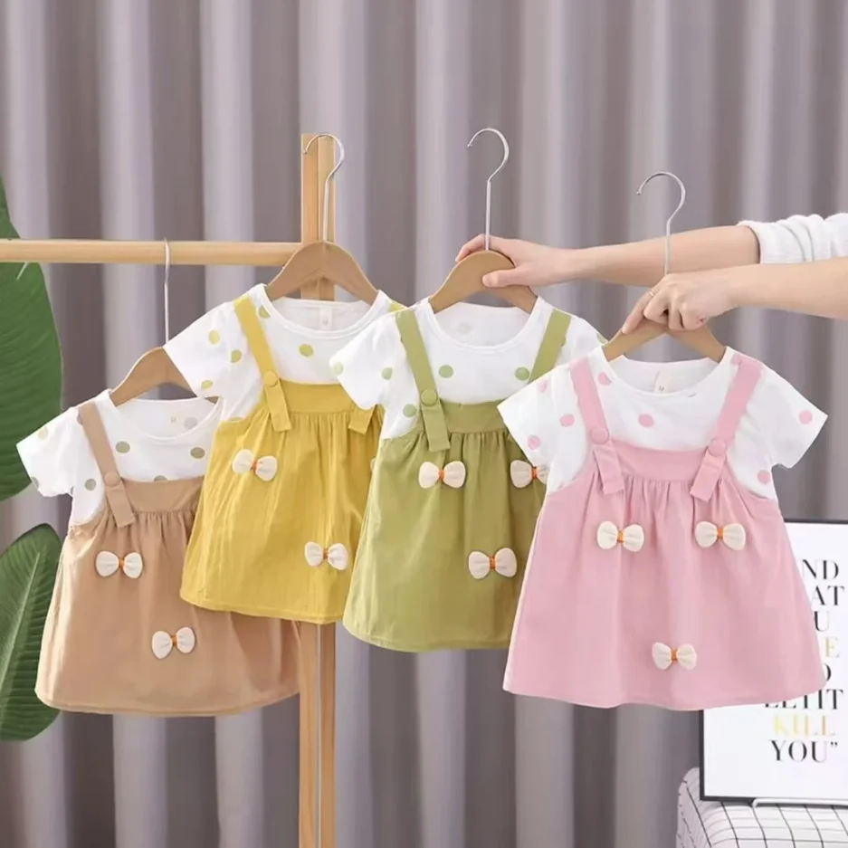 Baby Girl Clothes Summer Polka Dot Print Cute Three-Dimensional Bow Decoration Baby Dresses Sweet Birthday Party Baby Clothes