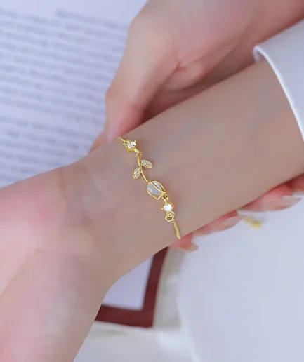 Korean Light Luxury Tulip Flower Bracelet For Women Shiny Zircon Opal Pearl Beaded Rose Adjustable Charm Bracelet Trendy Jewelry