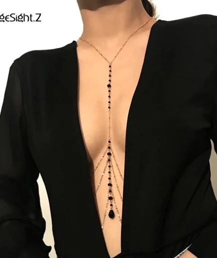 IngeSight.Z Simple Style Chain Necklace Belly Body Chain Fashion Sexy Copper Sequins Body Chain Jewelry for Women Beach Party