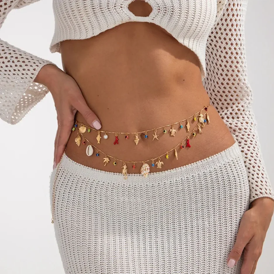 Ingemark Bohemian Conch Seahorse Starfish Pendant Waist Chain For Women Summer Beach Vacation Bikini Body Chain Charm Jewelry - Image 2