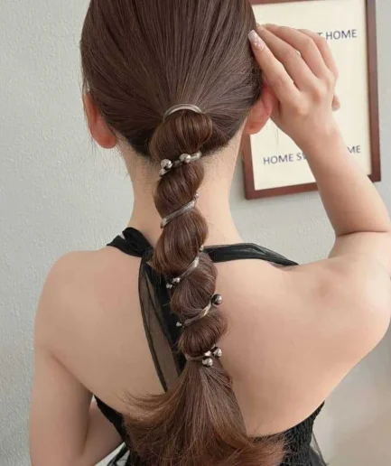 Pearl Spiral Telephone Wire Hair Band Elastic Hair Tie Portable Pearl Bubble Braid Headwear for Women Girl Hair Accessories