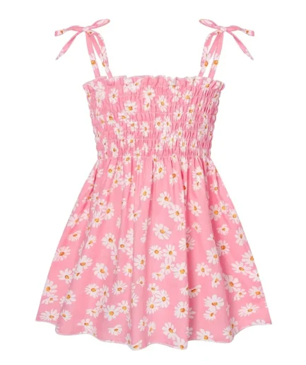 ‌2025 Summer Girls Princess Beach Dress Strapless Floral Print Sleeveless Party Wear Toddler Solid Color Casual Fashion 1-6Y