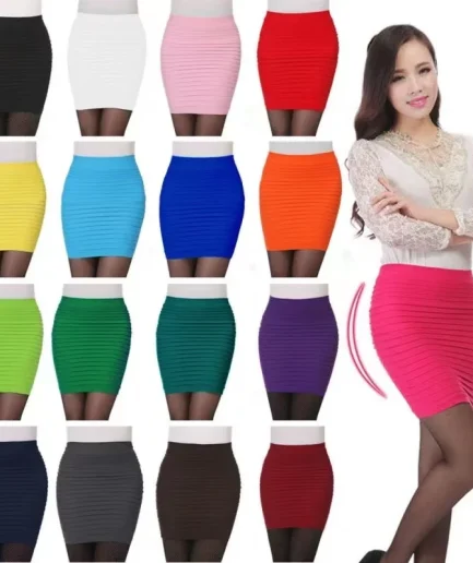 Summer Women High Waist Skirt Solid Color Elastic Pleated Skirt For Office Lady Draped Slim Mini Skirt Sexy Lady Pencil Skirts