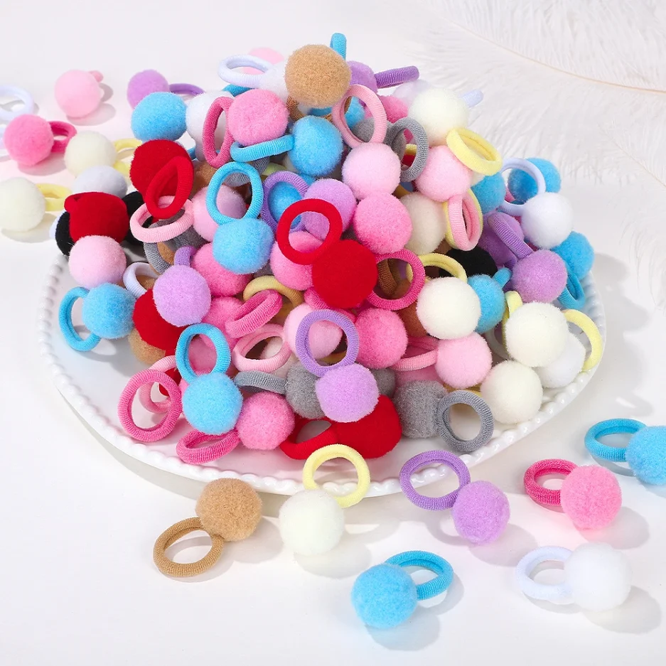 20pcs New Kids Elastic Hair Bands Girls Plush Ball Rubber Band Children Sweets Scrunchie Hair Ties Clip Baby Hair Accessories - Image 6