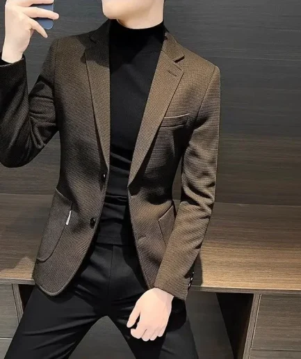 Single Breasted Male Business Blazer Casual Coat High Quality Clothing Menswear Korean Style Clothes Men's Suit Dress Jackets