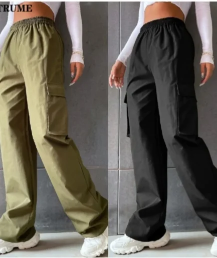 Vintage Streetwear Cargo Pants Fashion Women Solid Oversized Pocket High Waist Baggy Pant Casual Hip Hop Straight New Trousers