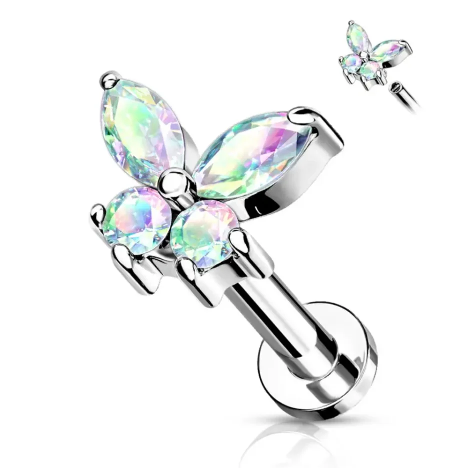 1PCS Butterfly Labret Piercing Lip Stud Cluster Crystal Tragus Earring Flat Cartilage Stud Earrings Zircon Lip Piercing Jewelry - Image 6