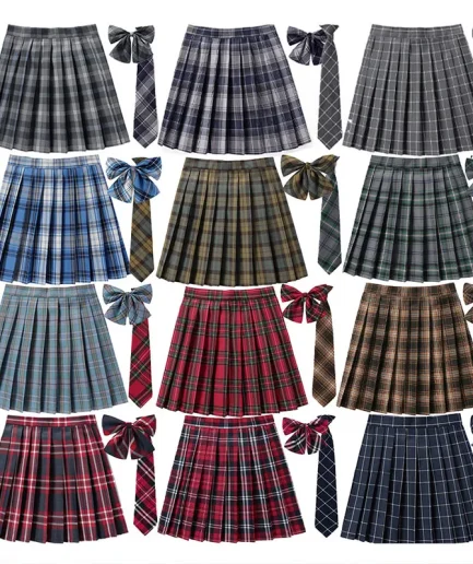 Women High Waist Pleated Skirt Plaid Necktie Summer New Harajuku Preppy Mini A Line Japanese School Uniforms Girls Kawaii Skirt