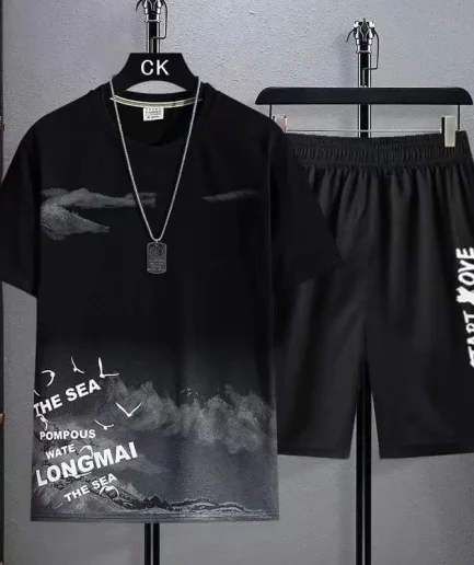 Trendy Suits for men Men's Summer Shorts Set Gym Outfit Student Short Sleeve Tee 2 Piece Set Tracksuits Men Casual Men Clothing