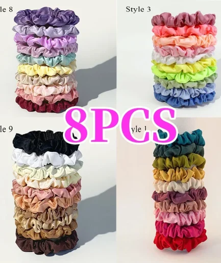 10pcs/pack Women Colorful Satin Silk Scrunchies Elastic Hair Bands Solid Color Dot Hair Ties Ponytail Holder Hair Accessories
