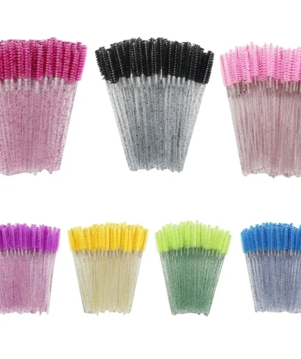 50pcs Disposable Eyelash Brushes Crystal Eye lash Mascara Wands Glitter Lash Comb Spoolies Micro Makeup Applicators