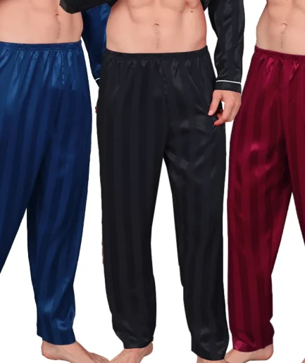 Three colors of men's pajama pants ice silk summer striped sleepwear oversized casual home pants Sleeping pants