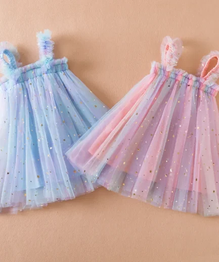 Sweet Girls Summer Flying Sleeve Bow Sequin Dress 2-6Y Kids Birthday Party Pink Fluffy A-line Princess Dress for Cute Baby Girl