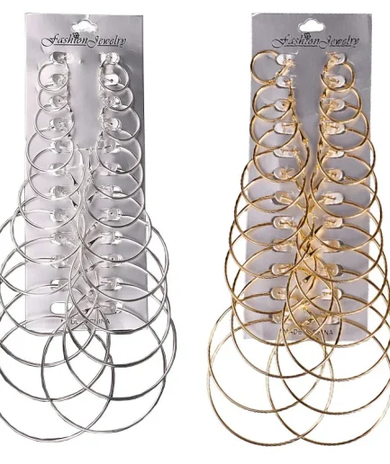 12Pairs/6Pairs Simple Punk Hoop Earrings Set Big Circle Earrings Jewelry for Women Girls Ear Hoops Earring Round Oversized