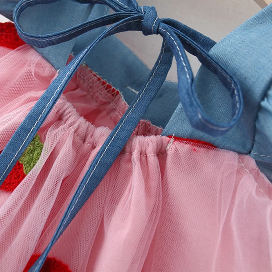 (0-3 Years) Summer New Girls Dress Small Flying Sleeve Bow A-child Dress Embroidered Strawberry Cool Princess Dress - Image 3