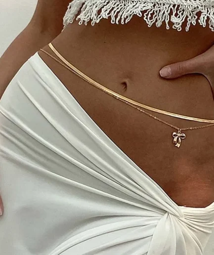 Sexy Bow Flat Snake Waist Chain for Women Simple Gold Color Metal Double Layered Belly Chain Summer Beach Jewelry Accessories