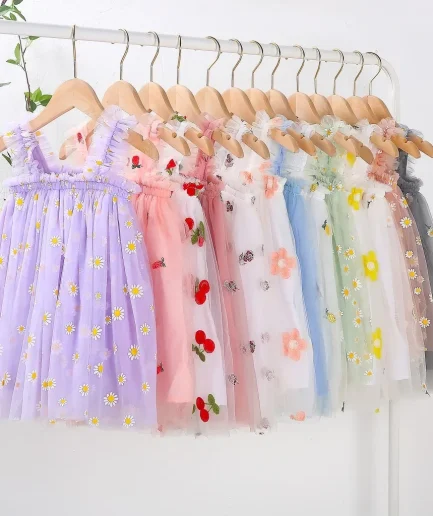 2025 New Baby Girl Dress Fashion Suspenders Embroidery Small Floral Sweet Cute Princess Dresses 1St Birthday Girl Skirt Gift