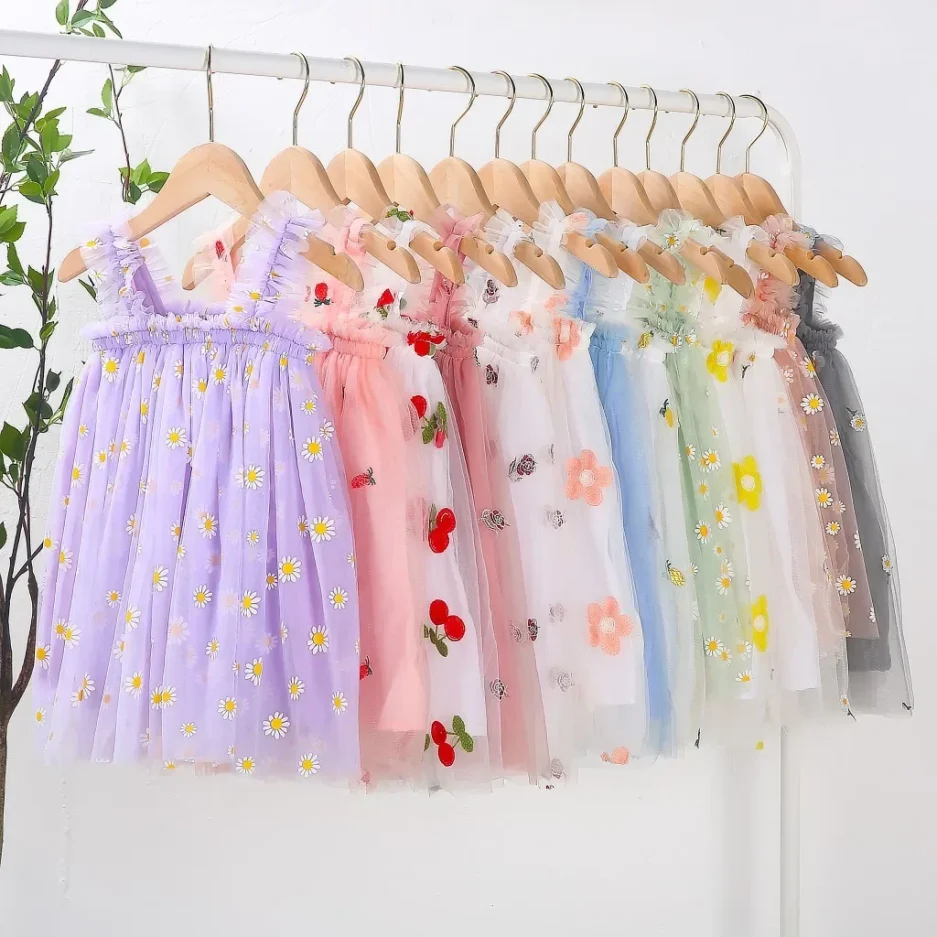 2025 New Baby Girl Dress Fashion Suspenders Embroidery Small Floral Sweet Cute Princess Dresses 1St Birthday Girl Skirt Gift