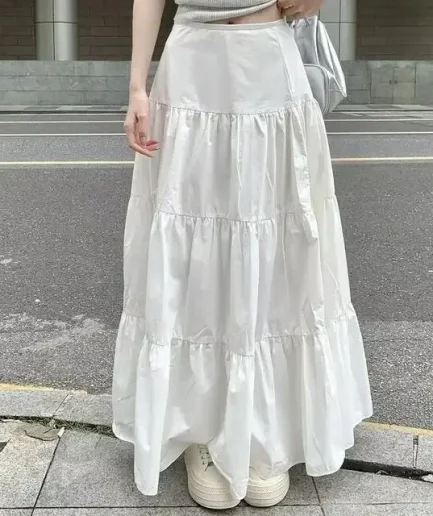 White Long Skirt For Women 2024 Spring Summer New A- Line Cake Long Dress Artistic Sensibility Half Dress Egg Cake Skirt